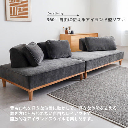 【組立設置配送】 カウチソファ 背もたれが動く 360° アイランドソファ レイアウト自由 幅206cm ソファベッド L字 ソファ L字ソファ 2人掛け 3人掛け 4人掛け 初期撥水 お掃除ロボット対応 SEM-008-KK