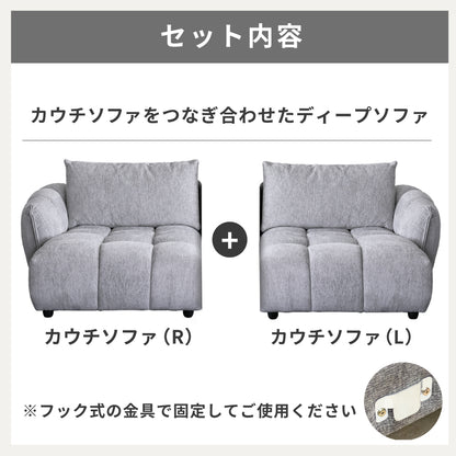 【組立設置配送】 カウチソファ ディープソファ ソファセット ソファ 2人掛け 3人掛け 高級感 ラグジュアリー ソファー ファブリック 肘掛け ブラック グレー ブロック SSG-027-KK