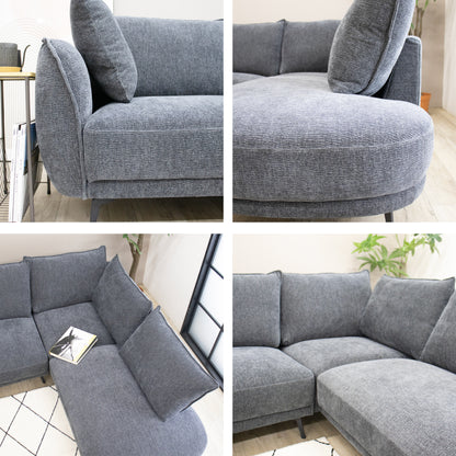 【組立設置配送】カウチソファ ソファー 3人掛け 4人掛け コーナーソファ グレー クッション付き 座面 広い セレブ SSIN-020-KK